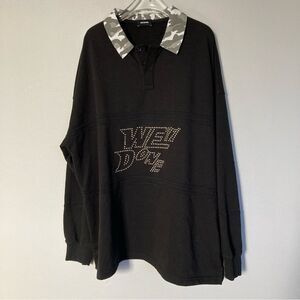 WE11DONE Oversized Rugby Style Sweatshirt Camo Collar Studded Metal Accent Large